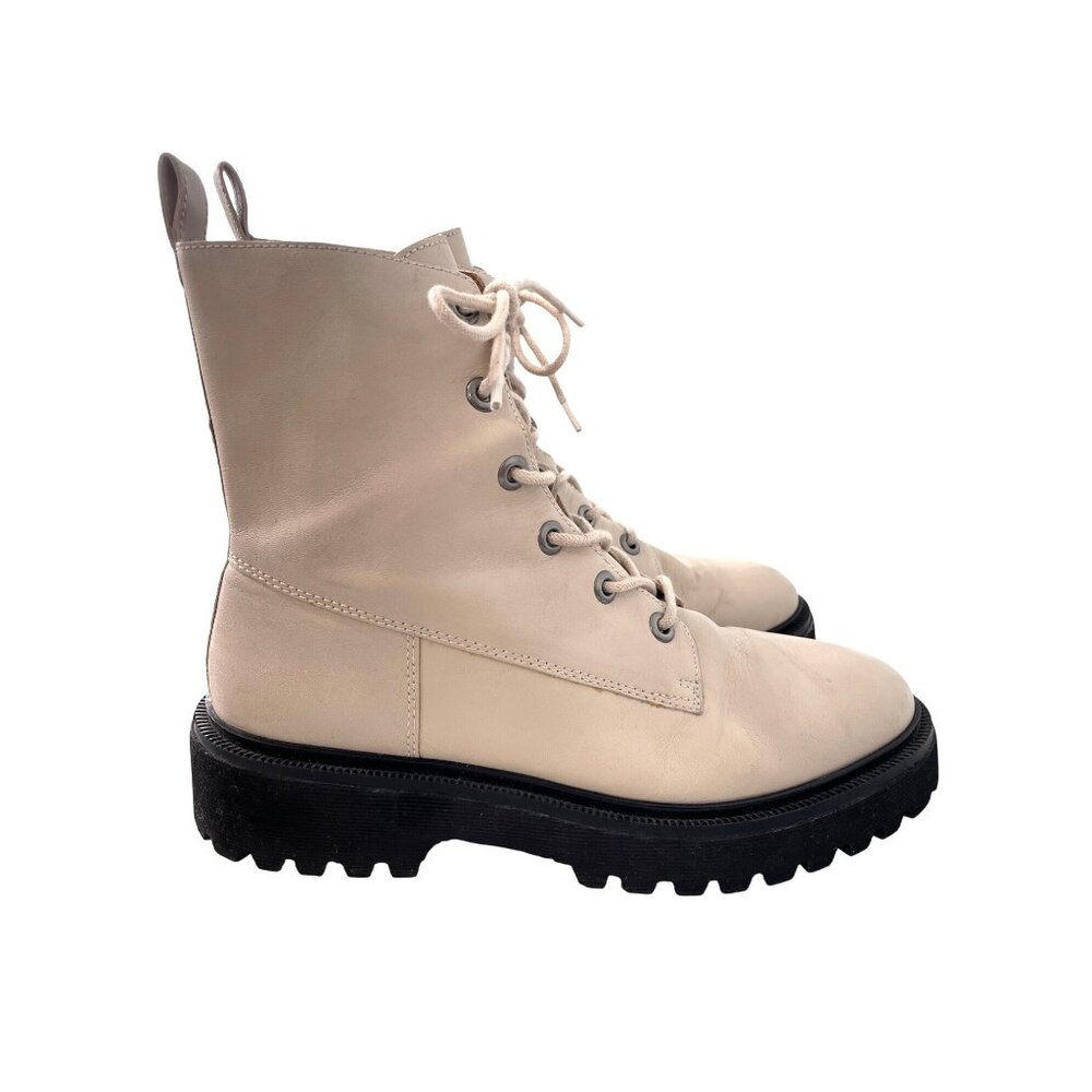 Madewell Rayna Lace Up Combat Boots Size 9.5 Round Toe Lug Sole Cream Leather